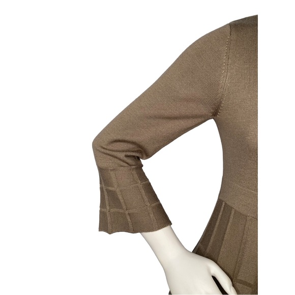 CALVIN KLEIN Light Brown Taupe Bell Sleeve Pleated Knee Length Dress, M - Picture 6 of 10